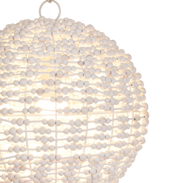SPHERE SHAPED PENDANT WRAPPED WITH WHITEWASH WOOD BEADS