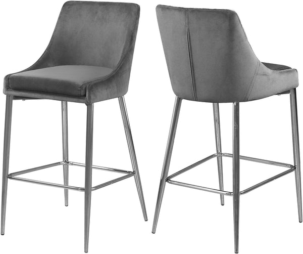 Lynette Stool In Grey Velvet and Chrome