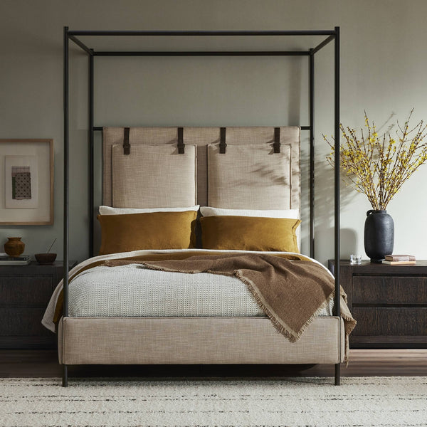 Leigh Canopy King Bed - Palm Ecru