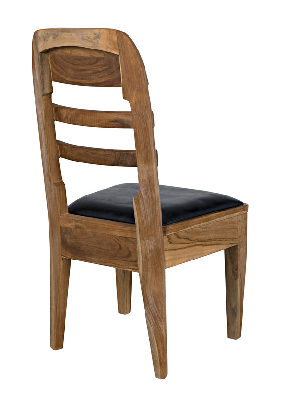 Laila Teak Chair in Satin Finish with Black Leather Seating