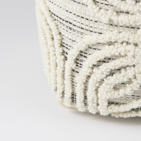 Amaya 16.0L x 16.0W x 16.0H Cream/Black/Gray Wool and Cotton Pouf