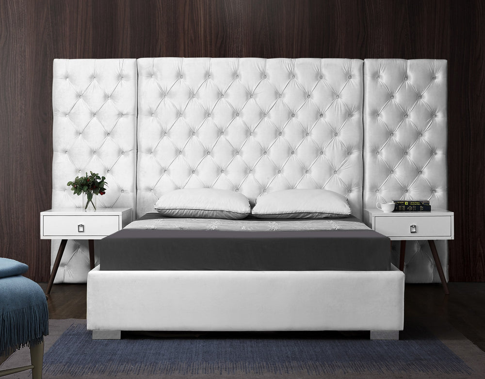 Irene Queen Bed In White Velvet