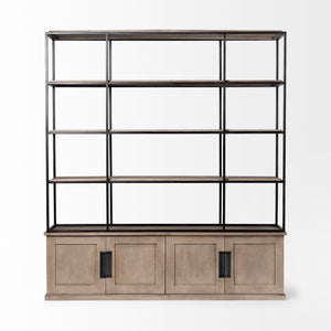 Braxton I Light Brown Wood and Iron Three Shelf Shelving Unit 81.5L x 18.5W x 90