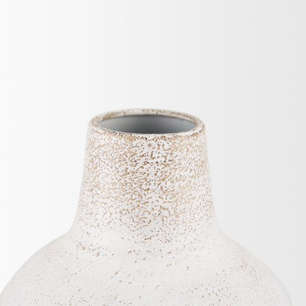 Tisha Large White W/ Terracotta Distressing Metal Vase