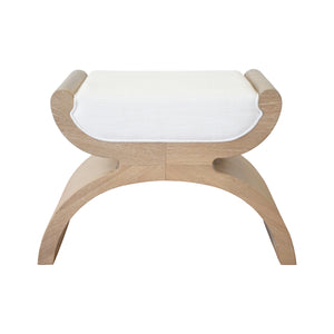 CURVED BASE STOOL WITH WHITE LINEN CUSHION IN CERUSED OAK