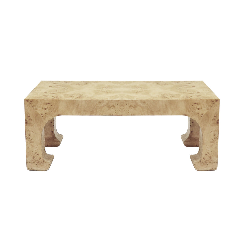 PAGODA STYLE COFFEE TABLE IN BURL WOOD