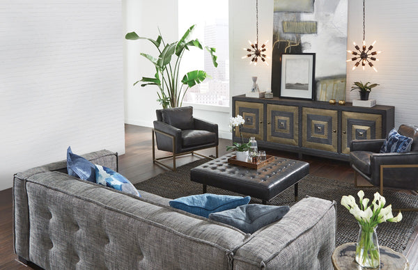 Ken Accent Chair in Jet Black Leather with Iron Base