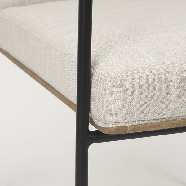 Stamford Beige Upholstered Seat w/ Wood Back, Black Metal Frame Dining Chair w/ Arms