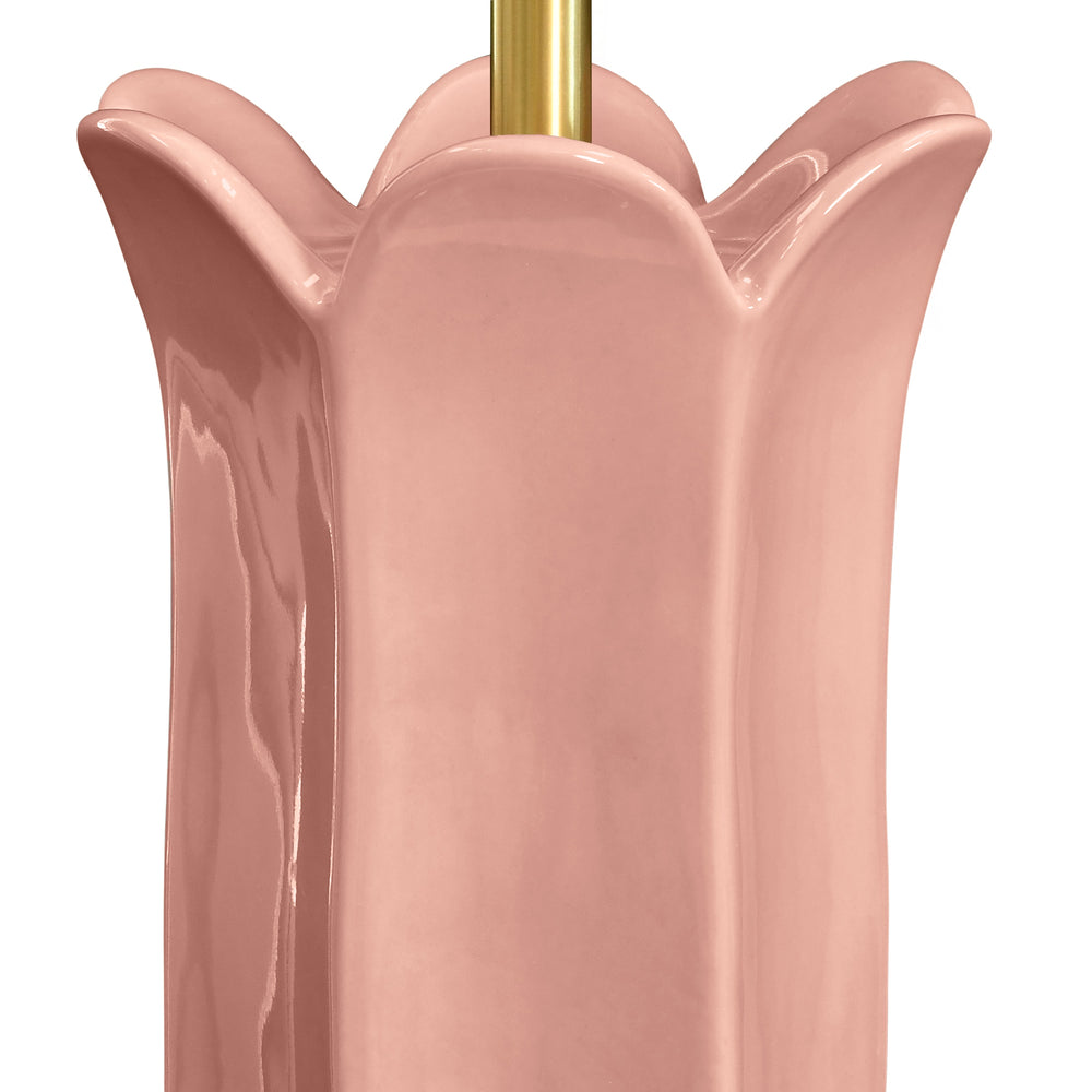 FLORAL CERAMIC TABLE LAMP IN CORAL PINK GLAZE