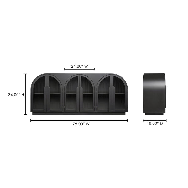 Salone Sideboard Black with Reeded Glass Doors