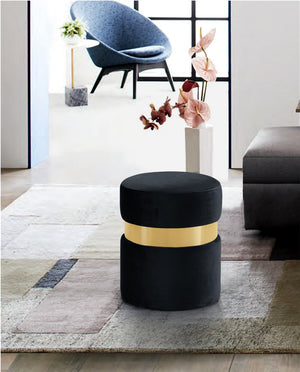 Reginald Ottoman/Stool In Black Velvet and Gold