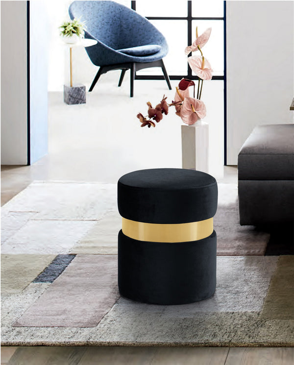 Reginald Ottoman/Stool In Black Velvet and Gold