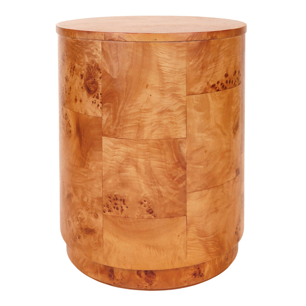 Arsenio Burl Wood Round Side/End Table, Golden Brown Burl