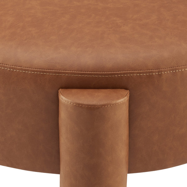 Elora Faux Leather Round Ottoman, Vintage Cider