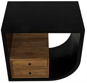 Burton Side Table, Right, Hand Rubbed Black and Teak