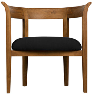 Webster Teak Club Chair with Satin Clear Coat and Black Cotton Cushion