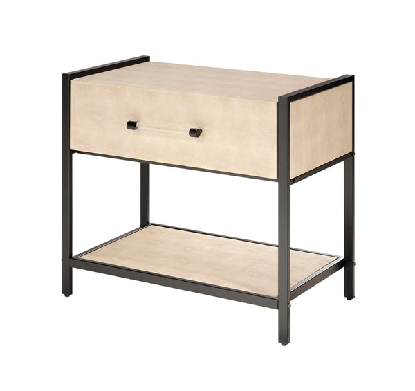 Cassius Faux Shagreen 1-Drawer Side Table, Taupe 