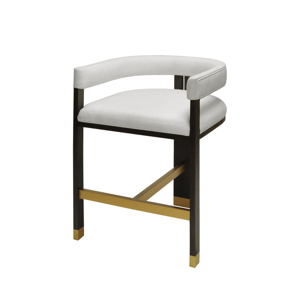 MODERN WOODEN ACCENT COUNTER STOOL WITH WHITE LINEN UPHOLSTERY