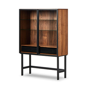 Hayward Cabinet In Natural Walnut-Black Aluminum-Black Iron