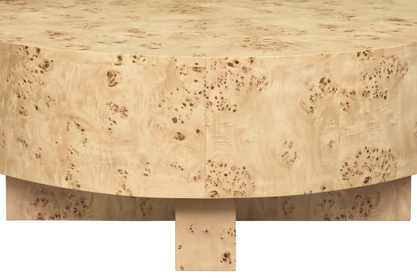 THICK TOP COFFEE TABLE WITH CROSS BASE IN BURL WOOD