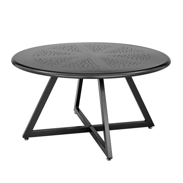 Markle KD Outdoor Metal Round Coffee Table, Metallic Gunmetal