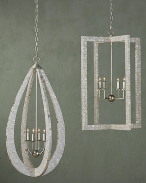 Arietta Chandelier In Mother of Pearl & Contemporary Silver Leaf