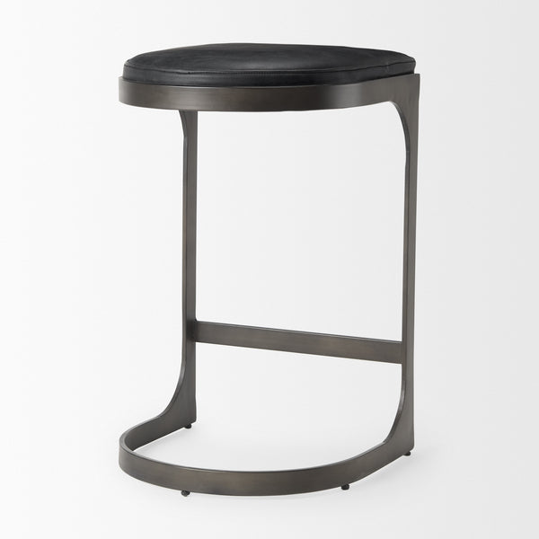 Tyson 17L x 18W x 28H Black Leather W/ Metal Frame Counter Stool