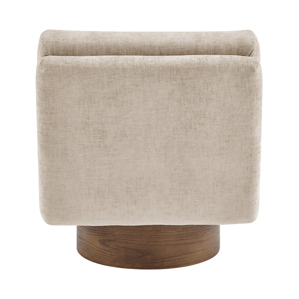 Zenda Chenille Swivel Accent Chair w/ Wooden Base, Millburry Beige