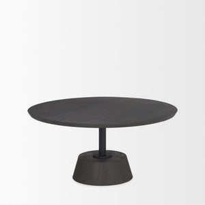 Maxwell 34L x 34W x 16H Dark Brown Wood W/ Black Metal Pedestal Base Round Coffee Table