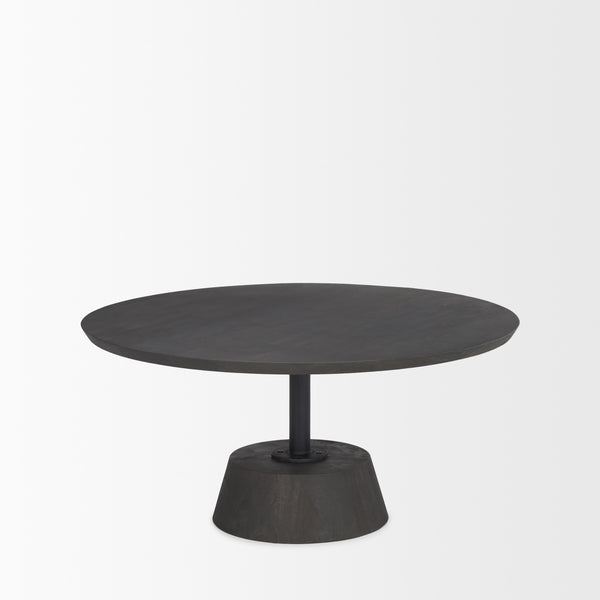 Maxwell 34L x 34W x 16H Dark Brown Wood W/ Black Metal Pedestal Base Round Coffee Table