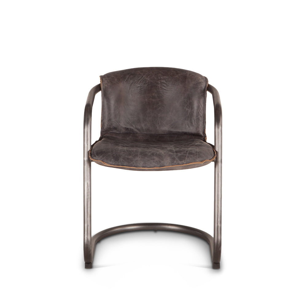 Portofino Distressed Antique Ebony Leather Dining Chair
