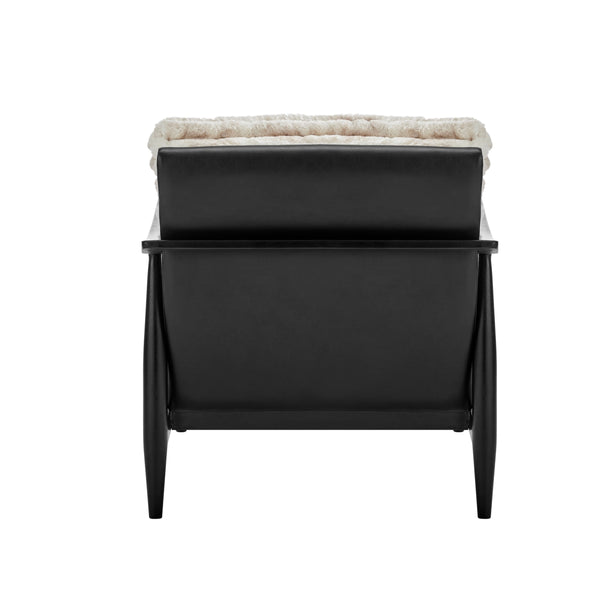 Edmond Faux Fur/Faux Leather Accent Arm Chair, Chrestville Sand/Black