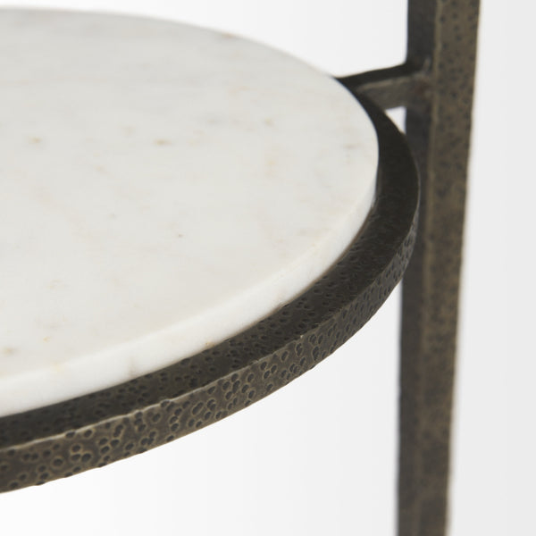 Felicity 15.8L X 15.8W X 22.5H Glass Top W/ White Marble Shelf and Antique Gold Base End/Side Table