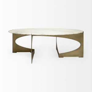 Reinhold 48x30 Oval Marble Top Gold Metal Base Coffee Table