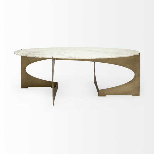 Reinhold 48x30 Oval Marble Top Gold Metal Base Coffee Table