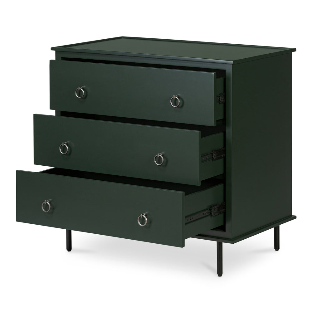Reagan 3-Drawer Nightstand in Deep Green with Metal Handles