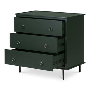 Reagan 3-Drawer Nightstand in Deep Green with Metal Handles