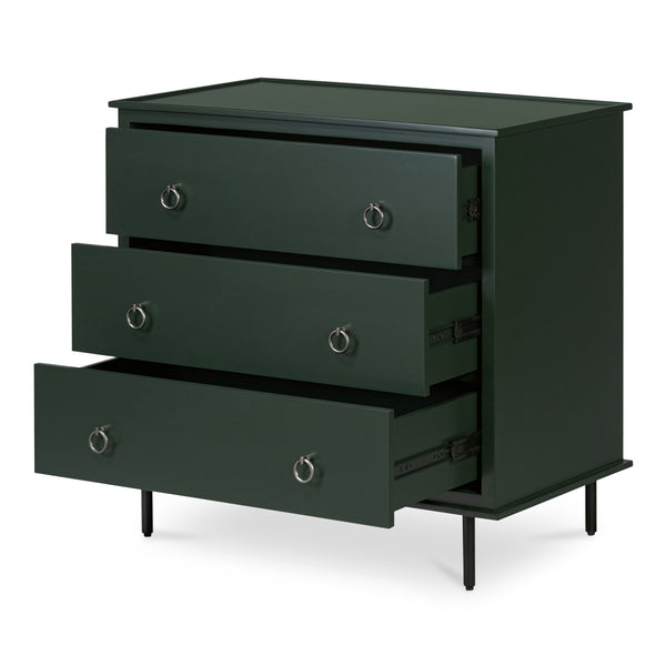 Reagan 3-Drawer Nightstand in Deep Green with Metal Handles