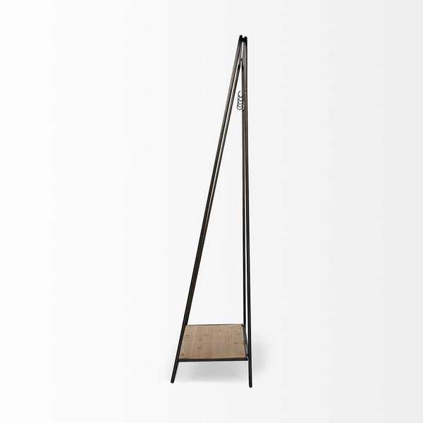 Carell 31L x 18W Black Metal And Wood Shelf Hall Tree