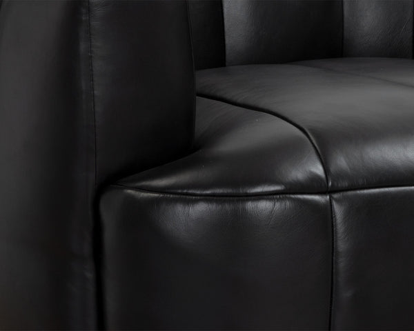 TADEO SWIVEL ARMCHAIR - RUSTIC OAK - VINTAGE BLACK NIGHT LEATHER