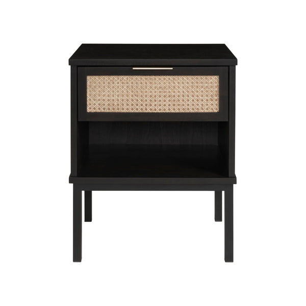Caine KD Rattan Nightstand/Side Table, Black