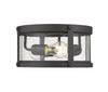 Roundhouse 3 Light Outdoor Flush Ceiling Mount Fixture in Black Finish