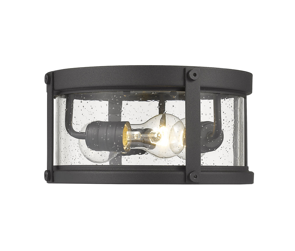 Roundhouse 3 Light Outdoor Flush Ceiling Mount Fixture in Black Finish
