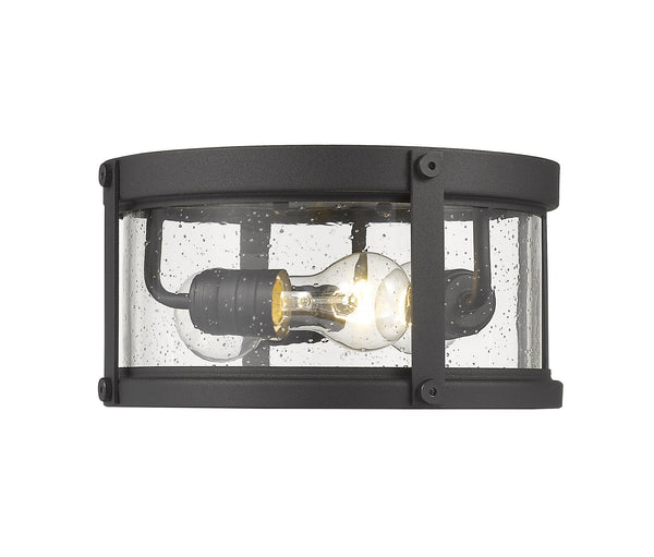 Roundhouse 3 Light Outdoor Flush Ceiling Mount Fixture in Black Finish