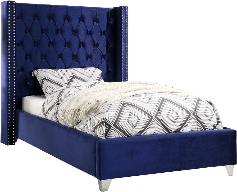 Isabel Twin Bed In Navy Velvet