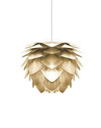 Silvia Mini Hardwired Pendant in Brass Foil Finish with White Cord