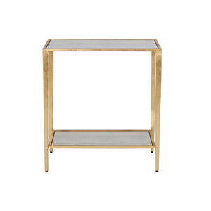 2 TIER GOLD LEAF RECT. TABLE W ANTIQUE MIRROR SHELVES