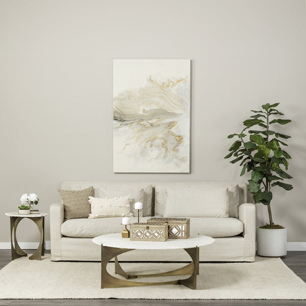 Reinhold II 21L x 21W x 21H Round Live-Edge Marble Top and Gold Metal Base Side/End Table