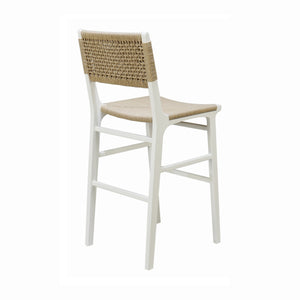 WOVEN BACK BAR STOOL WITH RUSH SEAT IN MATTE WHITE LACQUER