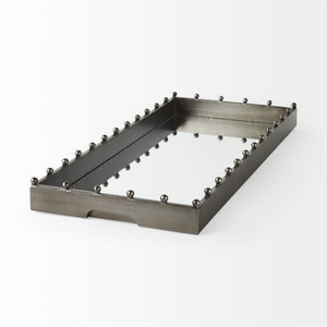 Elio 29.9L x 13.0W x 2.6H Gun Metal Gray Metal W/Studs and Mirrored Bottom Rectangle Tray